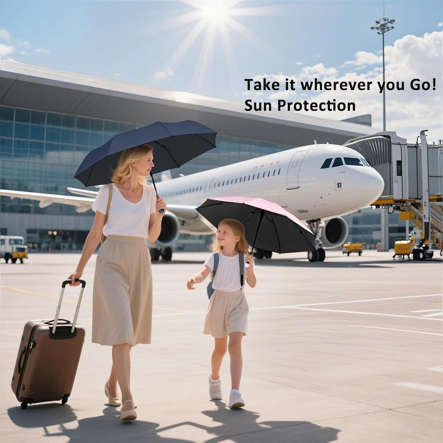 BAODINI Travel Essentials Mini Umbrella for Purse With Case Small Compact UV Sun Protection Lightweight Tiny Pocket Manual Open Close Umbrella for Women Kids and Men Fit Purse Backpack