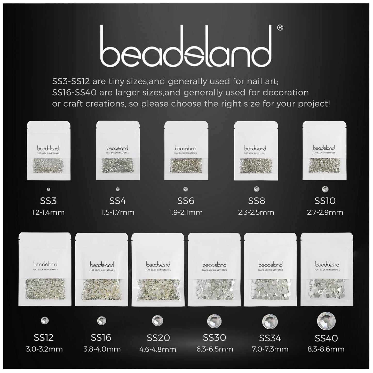 Beadsland 288 Pieces Flat Back Crystal Rhinestones Round Gems,Transparent AB, SS34,7.1-7.3mm