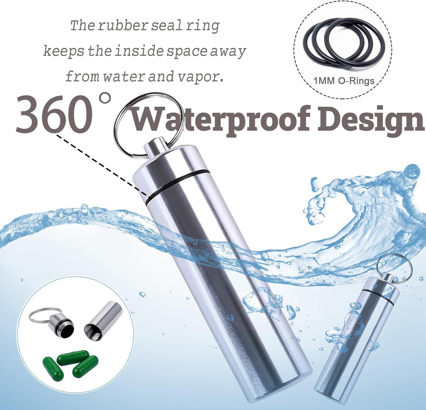 4pcs Pill Case, Travel Pill Case, Keychain Pill Holder, Portable Container Mini Metal Case,Small Portable Waterproof Pill Boxes with Keychain, Medicine Bottle for Outdoor Camping Travel