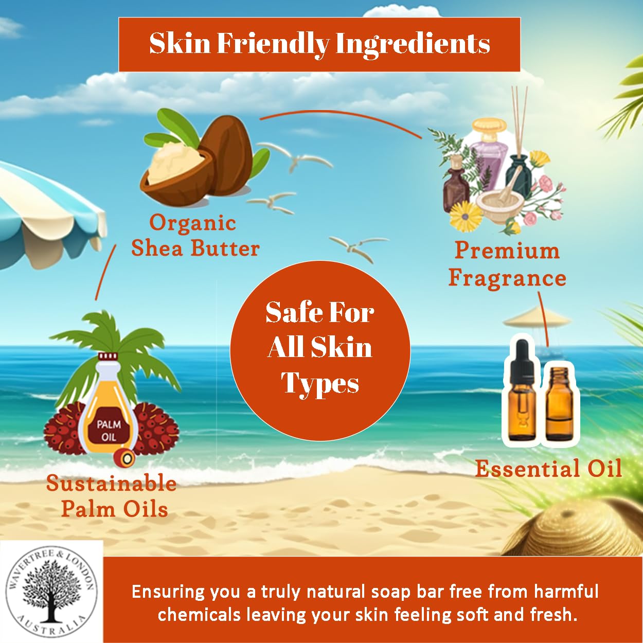 Wavertree & London Summer Spritz Scented Natural Soap (8 Bars), 7oz Moisturizing French Triple Milled Soap Bars enriched with shea butter - Pure Plant Oil Bath & Body Bars for All Skin Types