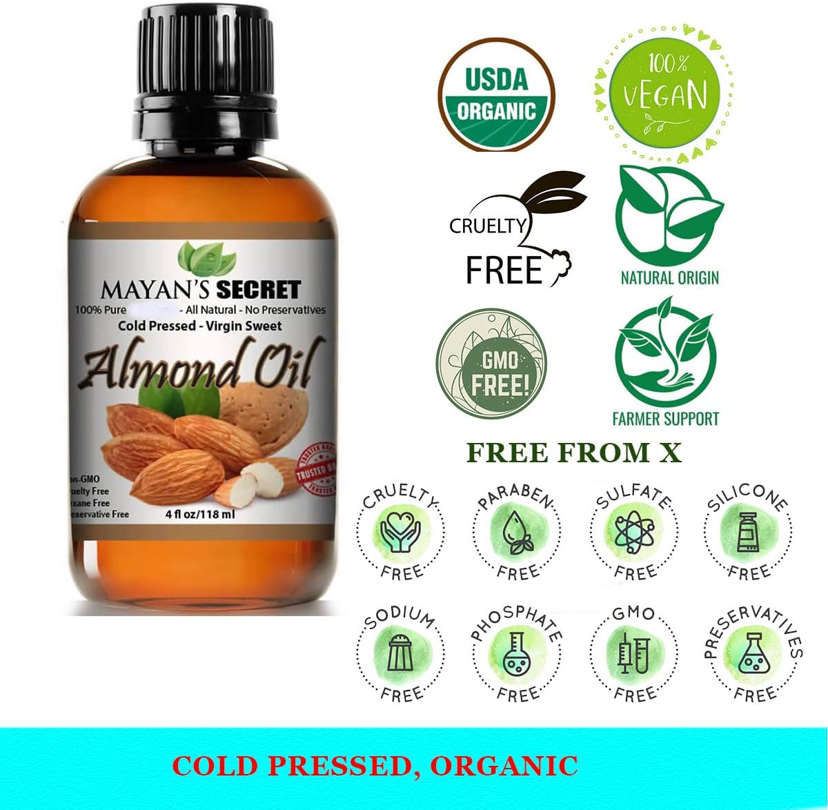 Pure Carrier and Essential Oils for Skin Care, Hair, Body Moisturizer for Face-Anti Aging Skin Care (Almond, 4oz)