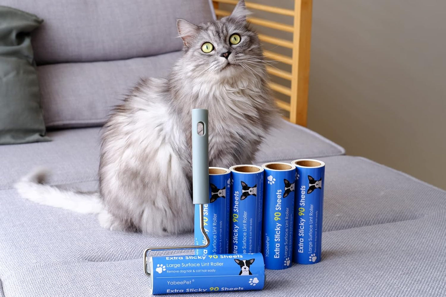 Extra Sticky Large Surface Lint Roller, 6.3'' Giant Lint Roller for Pet Hair, Lint Remover Roller for Cat Hair, Clothes, Furniture (1 Handle + 270 Sheets)