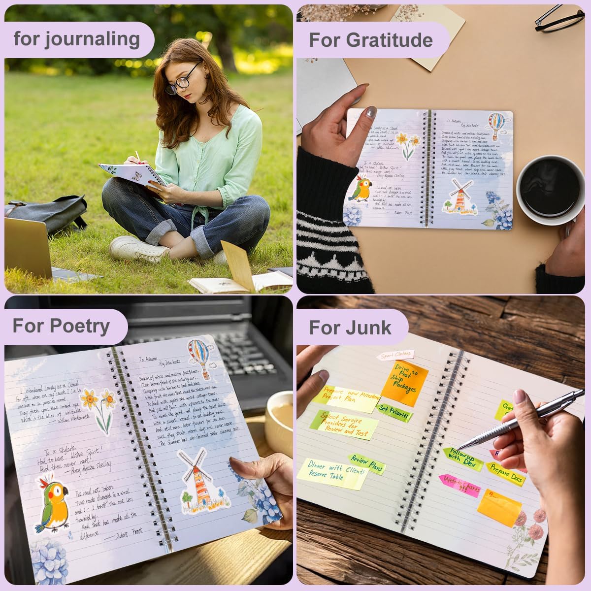 SIIXU Unique Floral Spiral Notebook - A5 Hardcover 160 Pages with Beautiful Art Pages, College Ruled for Memo Writing, Daily Poetry Journal, Junk Journal & School Supplies, Purple