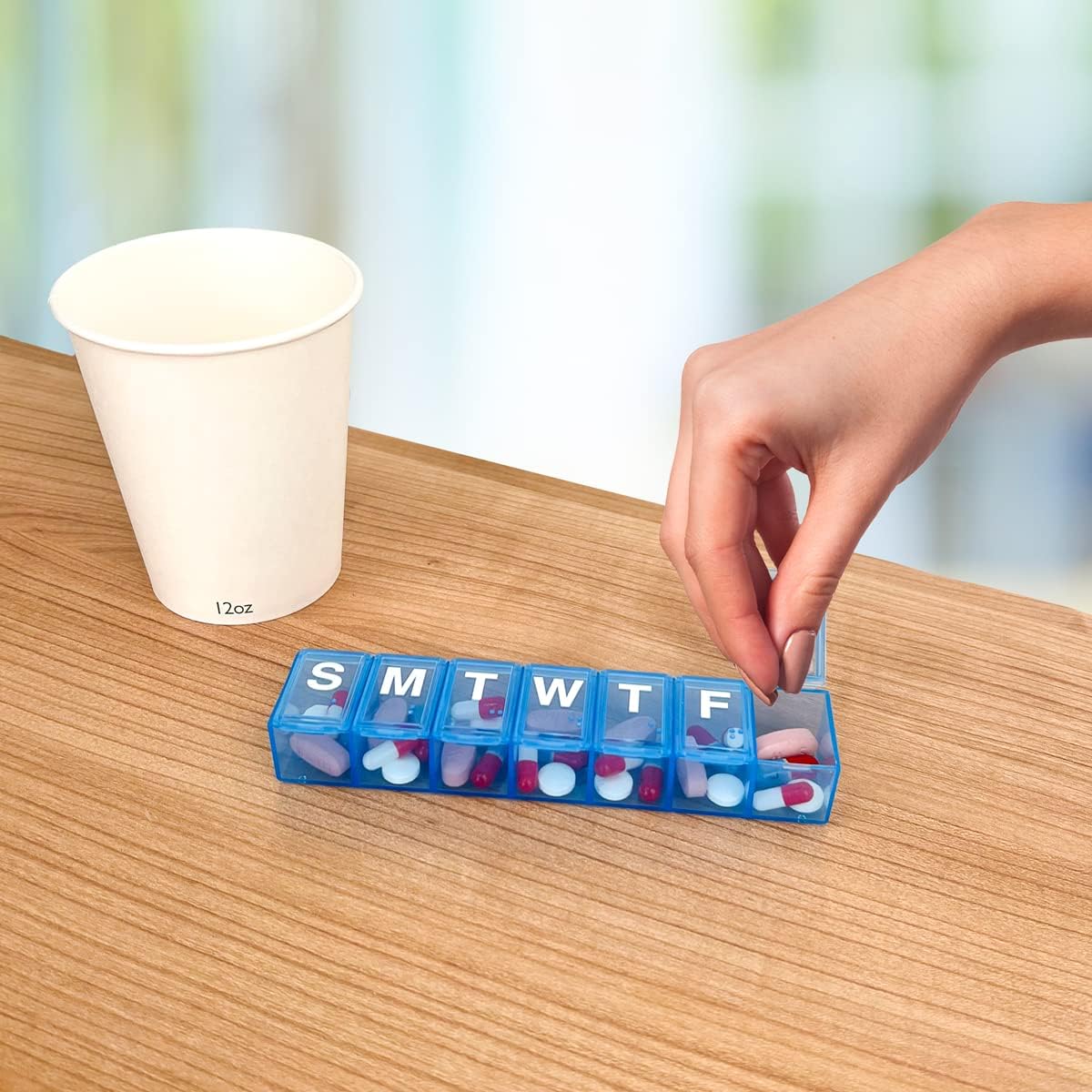 Amazon Basic Care Weekly (7-Day) Pill Organizer, Vitamin Planner, and Medicine Box, Medium Compartments, Blue (Pack of 2)