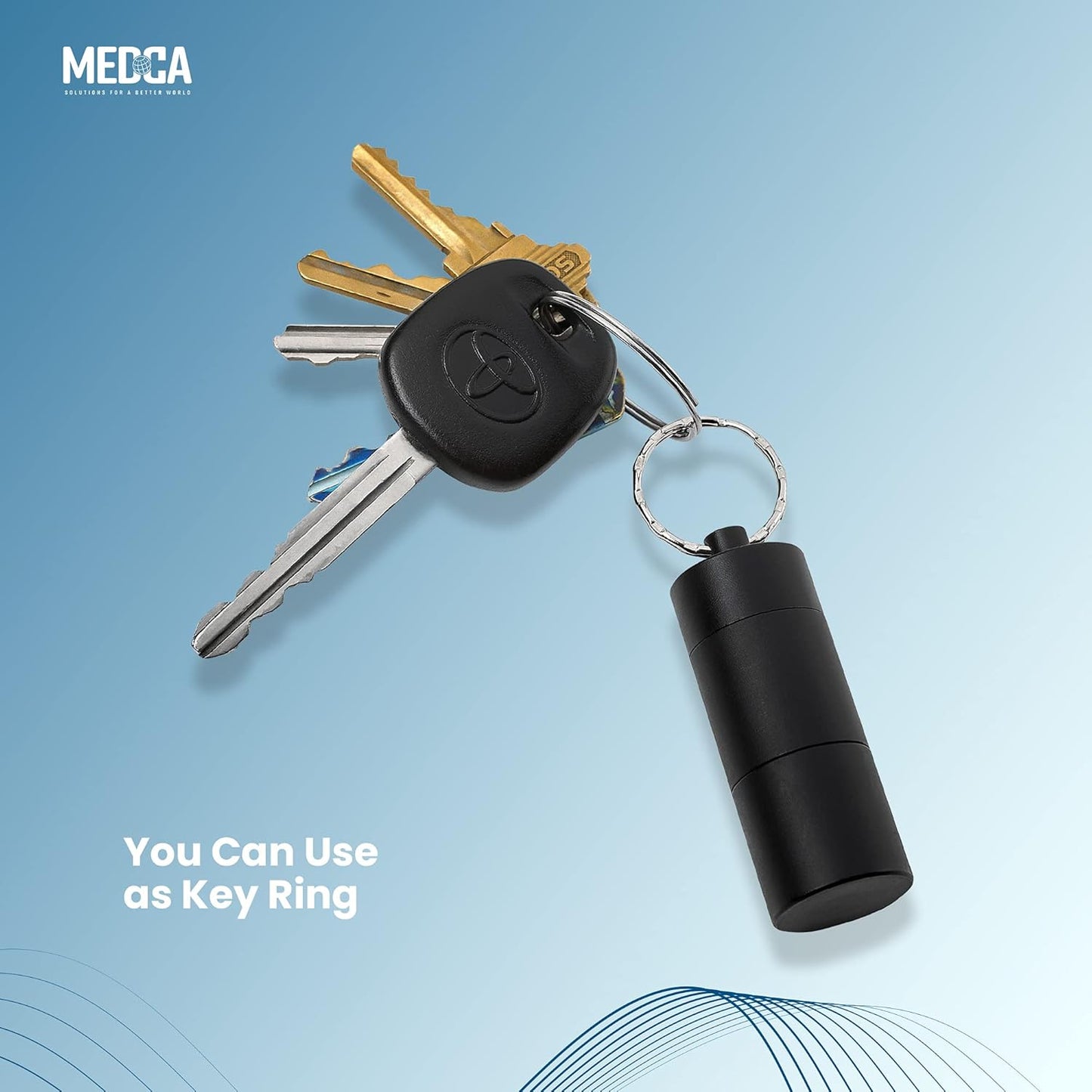 MEDCA Portable Keychain Pill Case Holder - Aluminium Alloy Mini Pill Organizer Case Container, Waterproof Mini Pill Box for Medication, Supplements, and Vitamins (Black+Matt Finished+2 Pack)