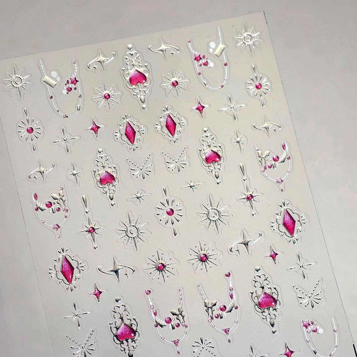 5D Embossed Heart Nail Stickers Decals 3D Self-Adhesive Star Nail Art Stickers Sliver Nails Art Decals Jelly Design Nail Supplies Cute Nails Accessories for Women DIY Manicure Decoration 1Sheet