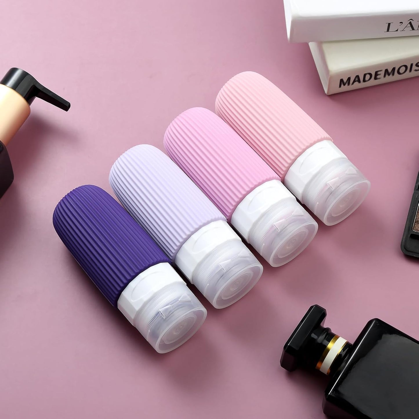 Travel Bottles for Toiletries, Tsa Approved 2oz Travel Bottles, BPA Free Leak Proof Travel Size Toiletry Containers, Refillable Travel Accessories with Toiletry Bag for Shampoo Liquid (4 Pack)