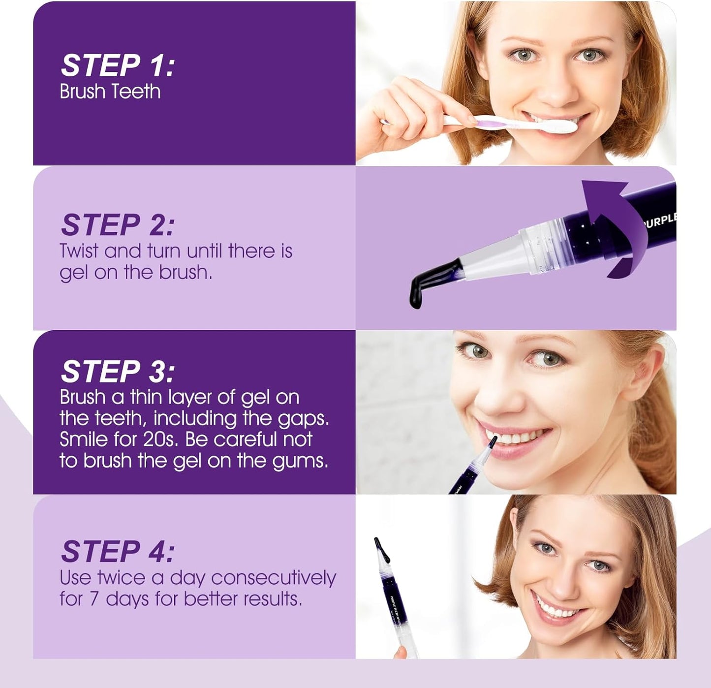 Teeth Whitening Pen 3 Packs Mint Flavor, Purple Toothpaste for Teeth Whitening, Color Correcting Whiter Gel Pen for Sensitive Teeth, Essence Pen for Coffee/Smoking Stains, Gentle Formula