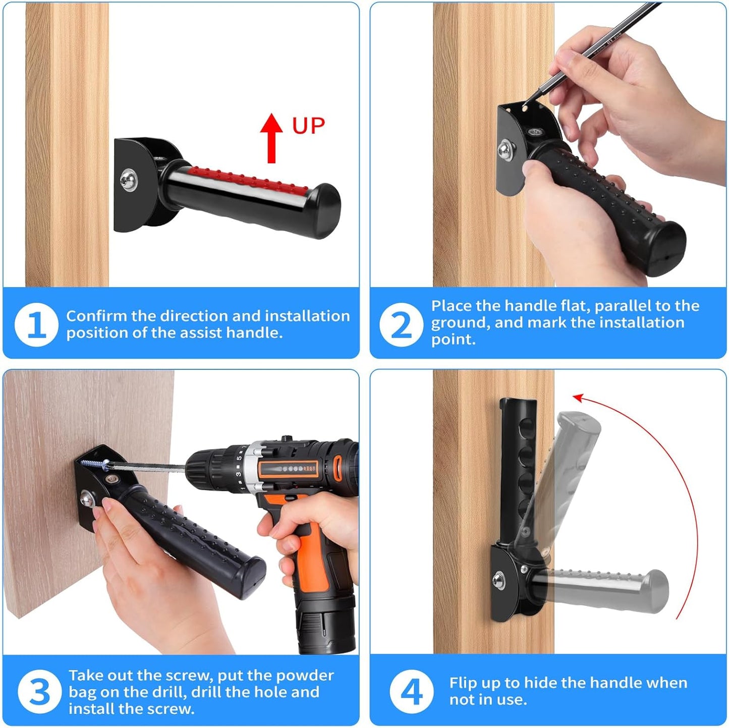 Flip Up Grab Bar for Wall,Door Assistant Support Grip Handle,Doorway Flip Assist Handle for Elderly,Supports Up to 300lbs (Dark Black 2pcs)