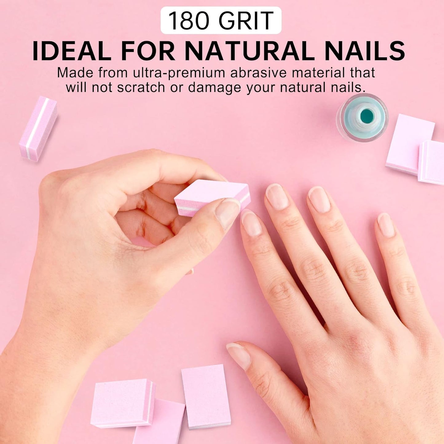 Mini Nail Buffer Blocks, 100/180 Grit Sponge Buffing Sanding Block File Manicure Tools Bulk 50Pcs (Pink)