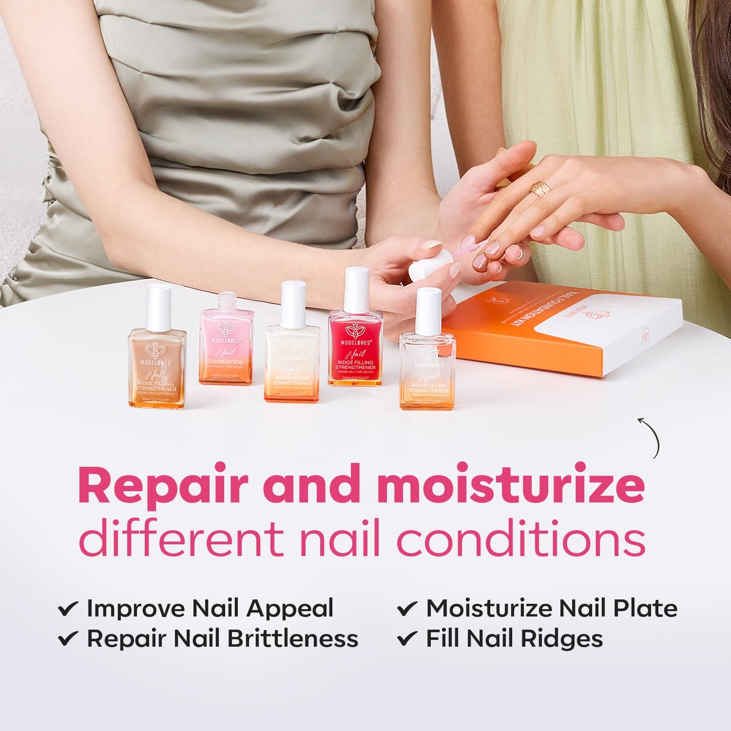 modelones Nail Strengthener Jelly Pink Nail Polish Repair 8-in-One Nail Ridge Filler Nail Strengthener and Growth for Damaged Nails 15ml