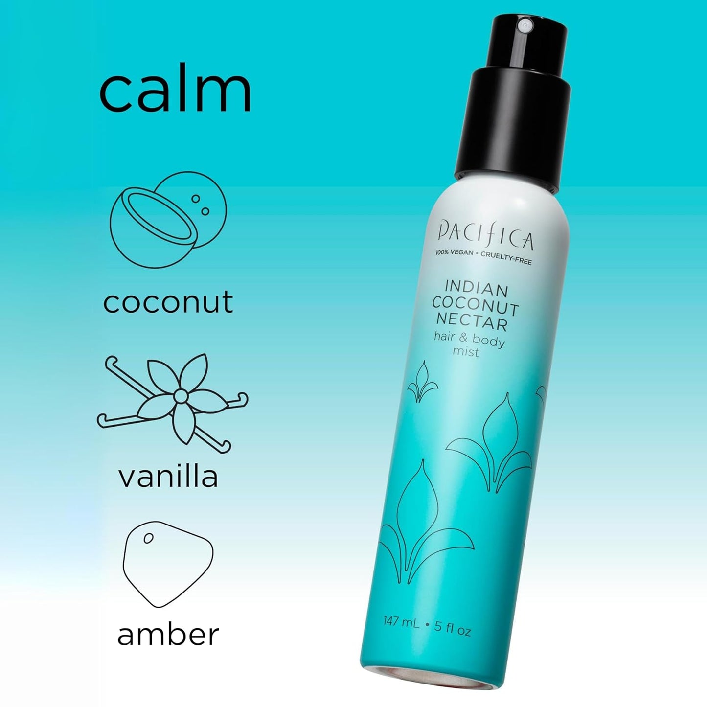 Pacifica Indian Coconut Nectar Hair Mist Perfume & Full Body Spray for Women - Body Mist Fragrance w/Tiare, Sugar, Vanilla, Almond & Amber Clean Beauty Alcohol-Free, Vegan & Cruelty-Free, 5 Oz