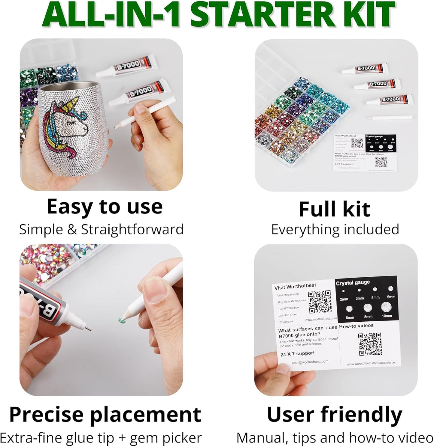 30000Pcs Resin Rhinestones for Crafting Bedazzling, Green Flatback Gems Crystal for Crafts Clothing Shoes Fabric Tumbler Cups, Flat Back Dark Emerald Green Jewels Bulk with b7000 Glue