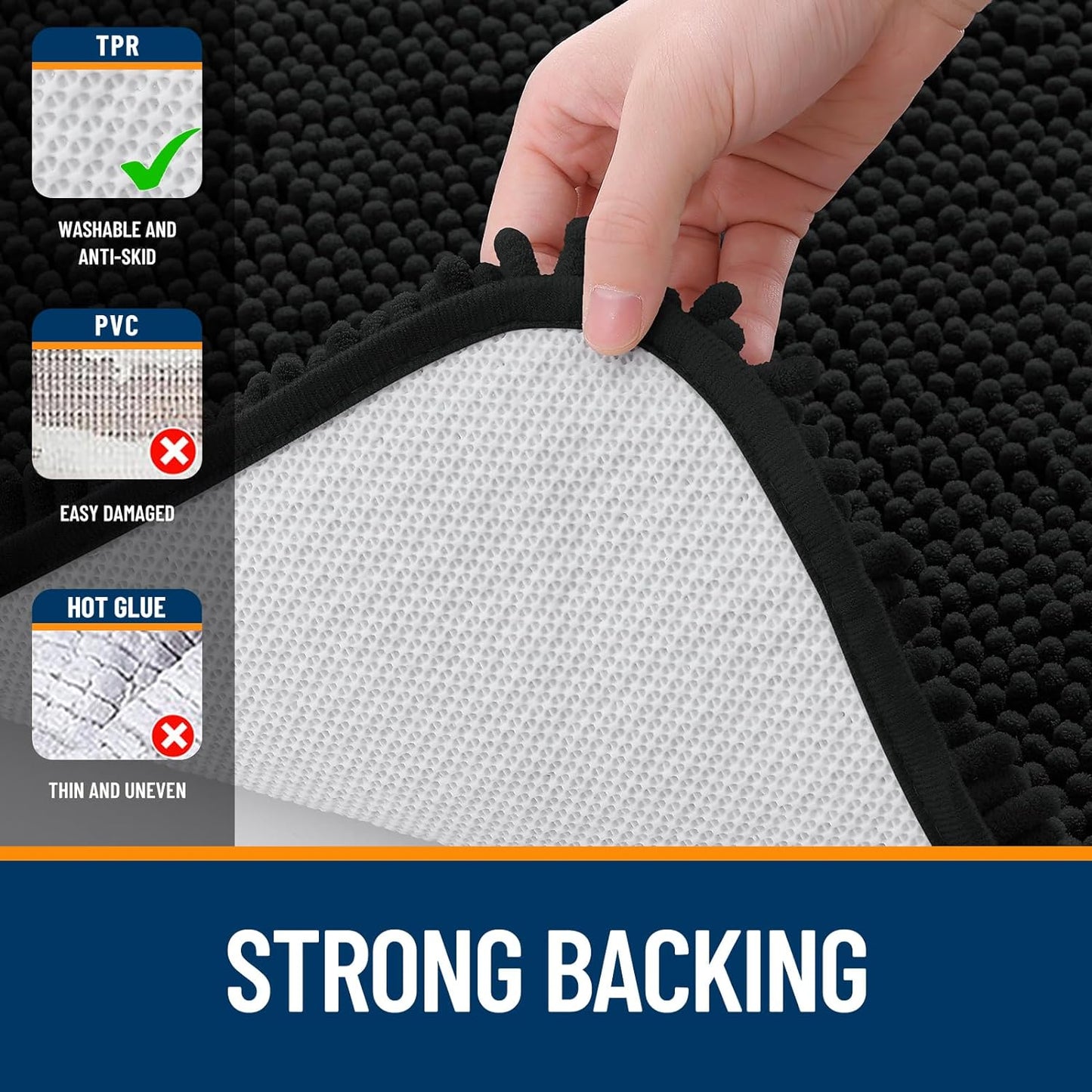 OLANLY Bathroom Rugs 40x24, Extra Soft Absorbent Chenille Bath Rugs, Rubber Backing Quick Dry, Machine Washable Bath Mats for Bathroom Floor, Tub and Shower, Home Decor Accessories, Black