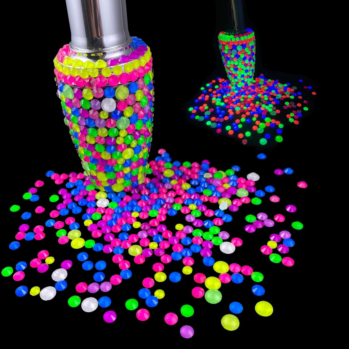 Flatback Glass Rhinestones,Bedazzler Gems 1440pcs Non Hotfix Crystal Rhinestones for Nail Charms Crafts Clothes Tumblers,White Neon,SS16