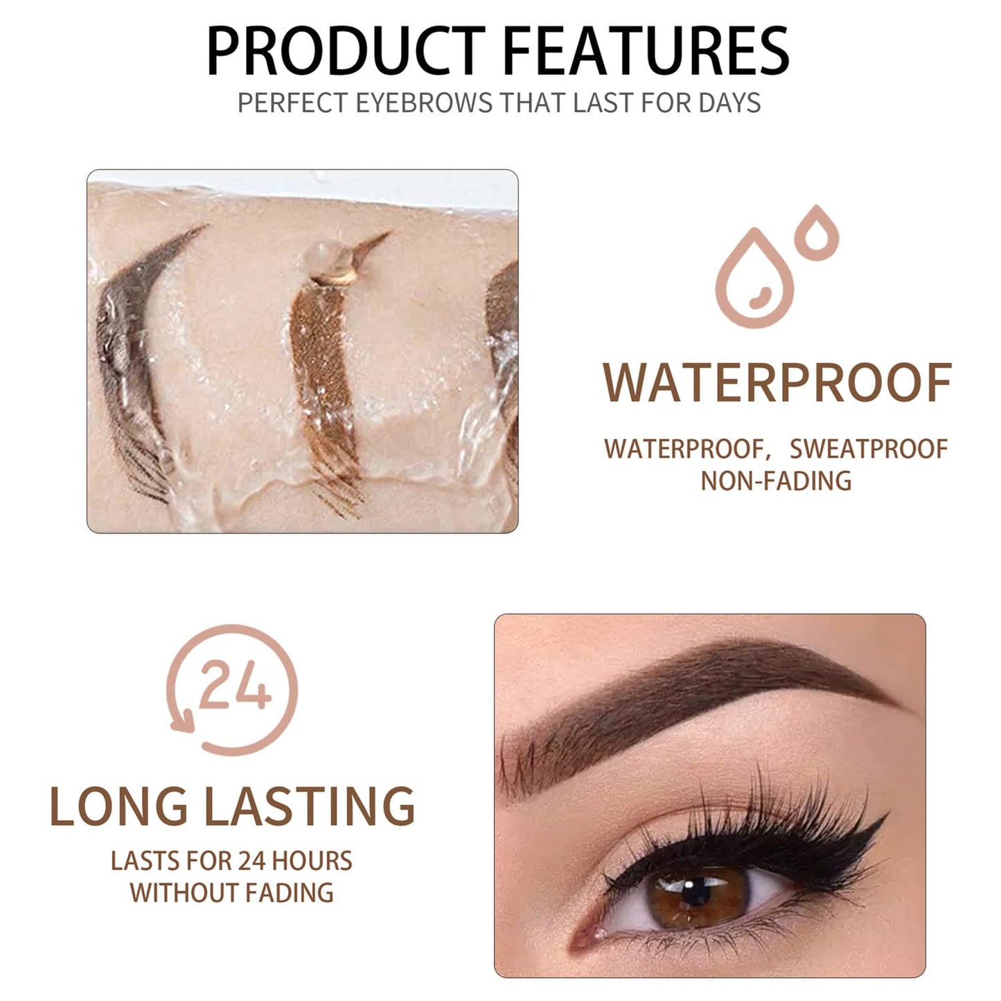 MAEPEOR Waterproof Eyebrow Gel 8 Colors Full-pigmented Long Lasting Liquid Brow Gel for Fuller & Defined Looking (#03 Medium Brown)