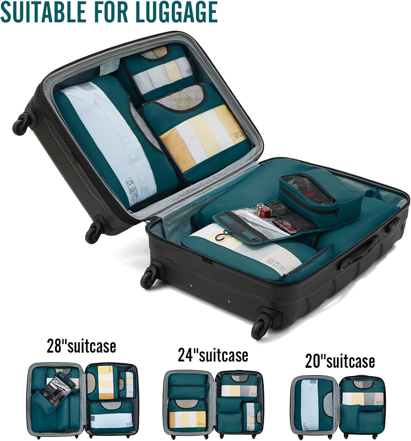 Veken 8 Set Packing Cubes for Travel Essentials, Suitcase Organizer Bags in 4 Sizes, Carry-On Luggage Accessories with Large Laundry & Hanging Toiletry Bag, Must-Have for Airplane, Road Trip & Camping