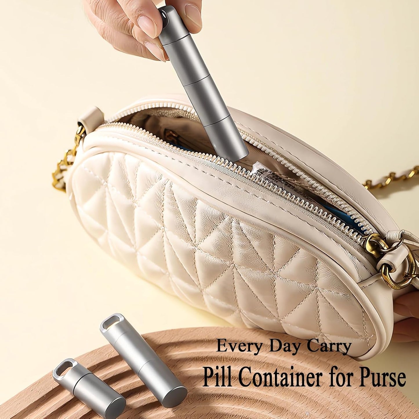 Small Keychain Pill Holder,304 Stainless Steel Portable Pill Case Organizer for Travel,Waterproof Pocket Pill Container Medicine Box for Purse Men (Small Pill Case)