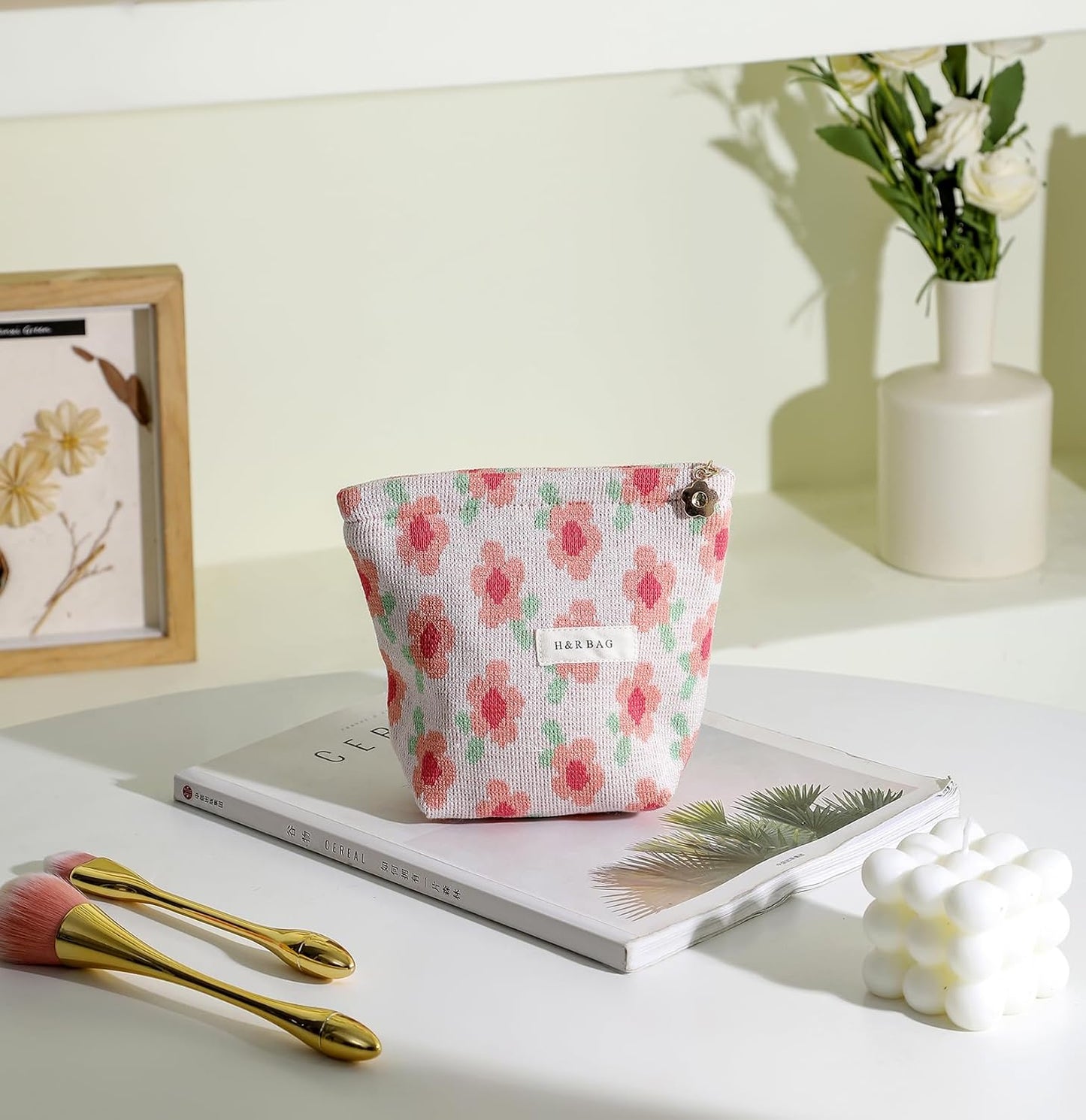 2 Pcs Makeup Bags, Large Cosmetic Bag Travel Toiletry Bag Organizer for Women, Embroidery Craft, Floral Makeup Bag Small Cosmetic Pouch Purse with Zipper Gifts for Girls Teen