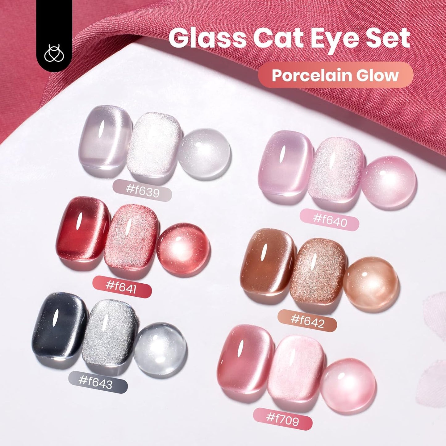 Beetles Cat Eye Gel Nail Polish Set - Porcelain Glow Cat Eye Gel Polish, 6 Colors Silver Red Brown Black Pink Magnetic Glitter Fall Gel Polish Kit Jelly Translucent Effect Soak Off UV Gift for Women