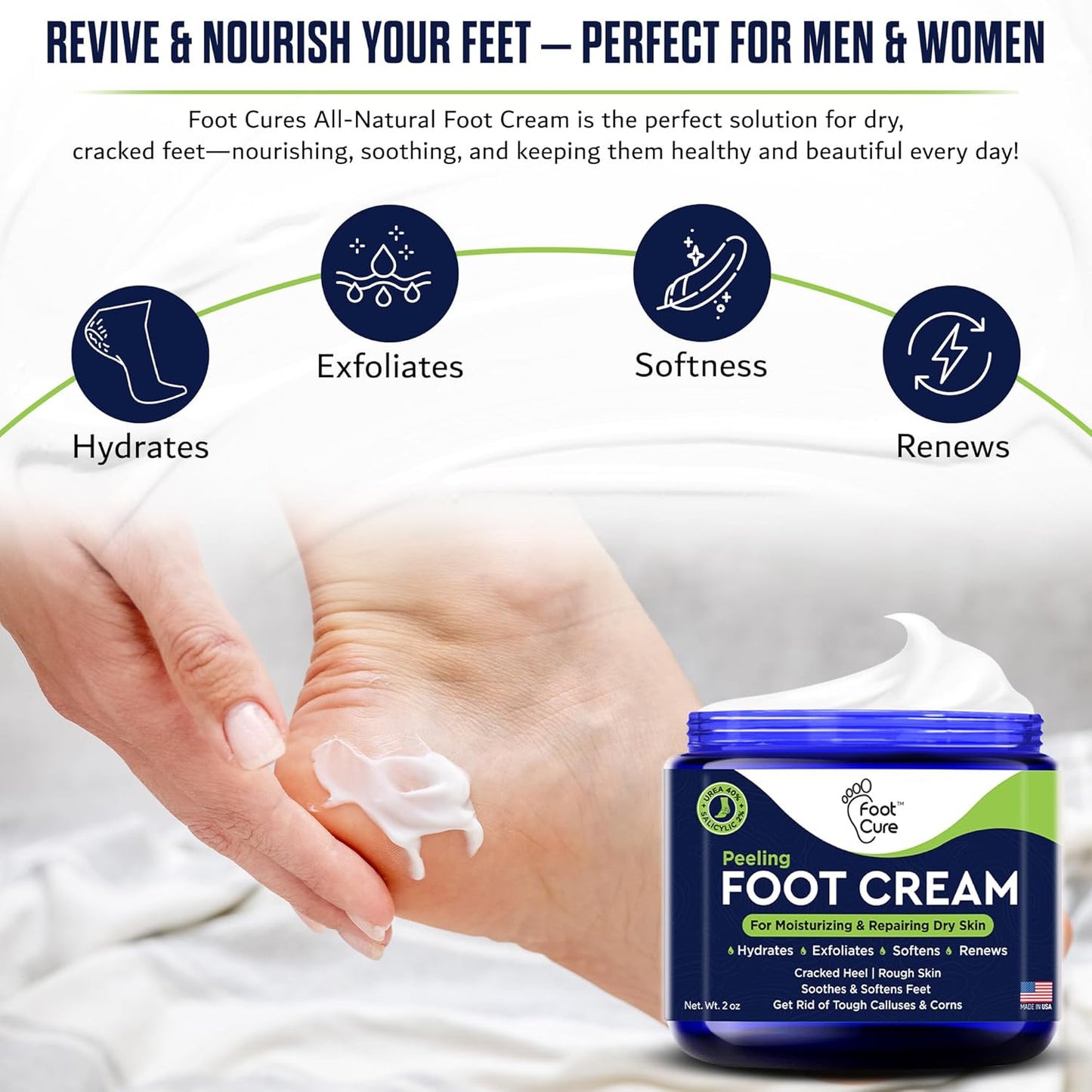 Tea Tree Oil Foot Cream - Moisturizing Athletes Foot Care For Dry Cracked Feet Cream - Heel & Callus Removal, Toenail Treatment, Itchiness Relief - Made in USA Foot Cream, 2 Ounce Pack of 2