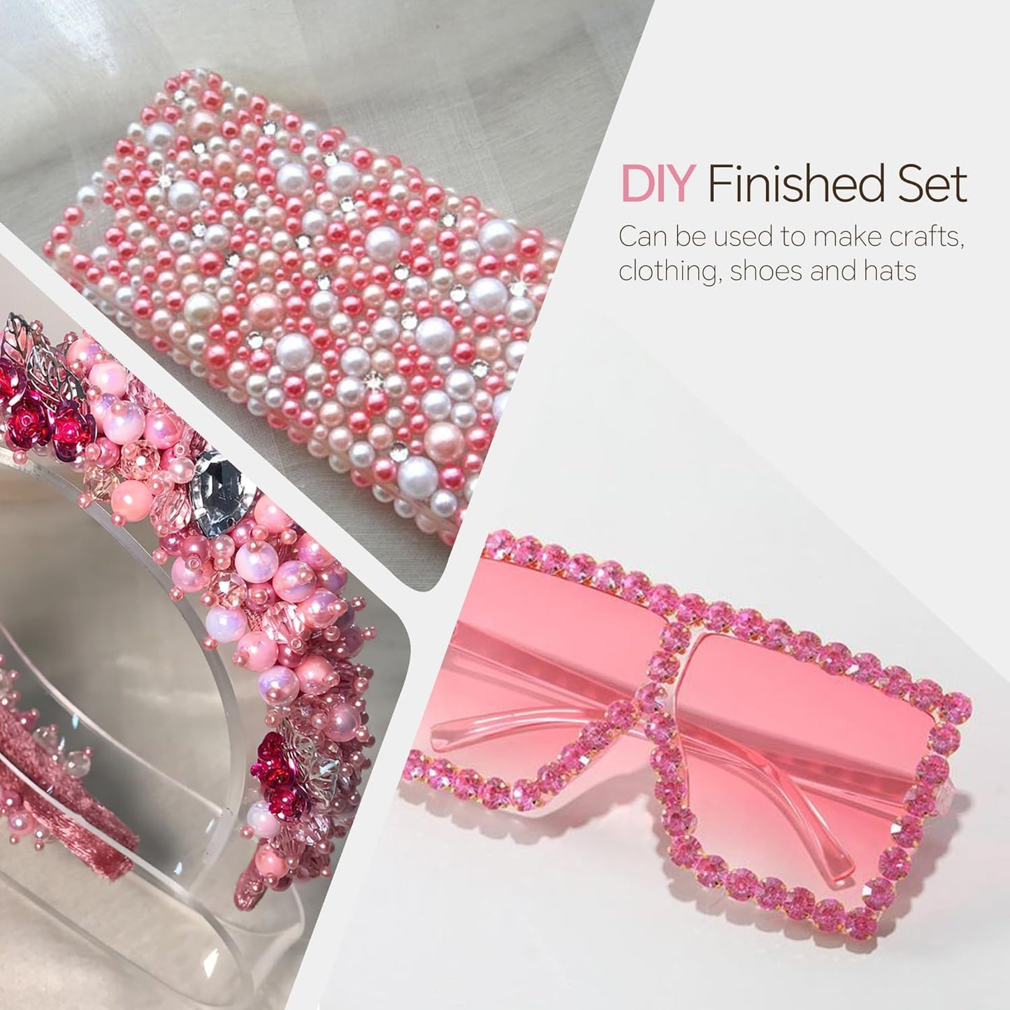 60g Light Pink White Pearl Rhinestones for Crafts Mixed Size 3mm-10mm AB Color Round Half Pearls Flatback Pearl Beads and Resin Rhinestones Set for Face Art with Gel