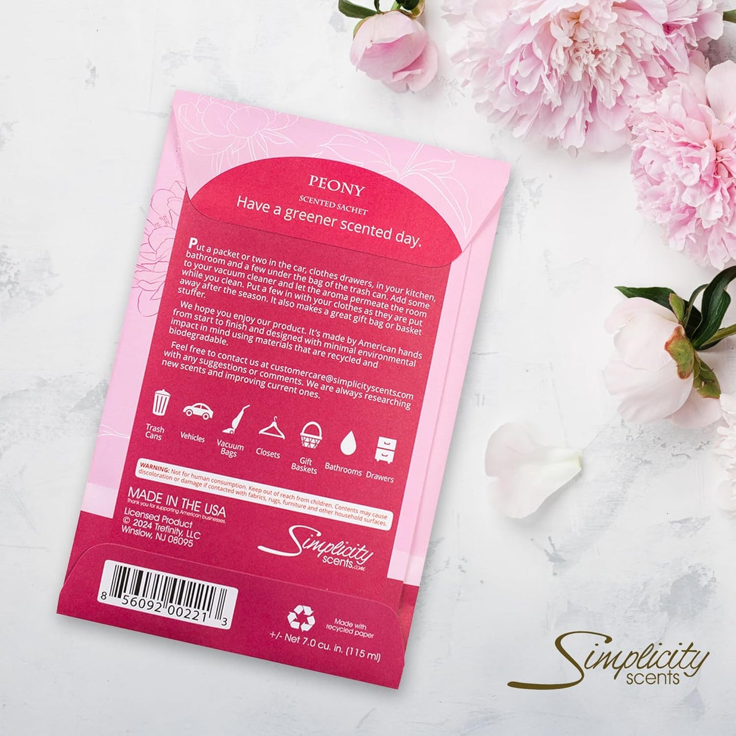 Peony Scented Sachets Pack of 6, Spring and Summer - Long-Lasting Scented Bags, Home Fragrance, Air Freshener & Deodorizer for Closet, Room, Drawer, or Cars, Made in USA