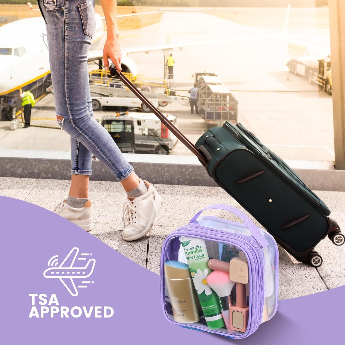 TSA clear toiletry bag airport approved see through pvc plastic pouch transparent makeup carry on with handle(purple)