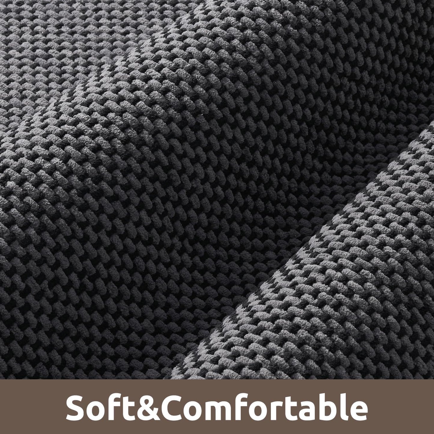 AMOAMI Chenille Bath Mat Super Absorbent Bathroom Mat Quick Dry Bath Mats for Bathroom Rubber Backed Bathroom Rugs Non Slip Washable Fit Under Door, Front of Bathtub, Sink, Darkgrey&Black 24"x36"