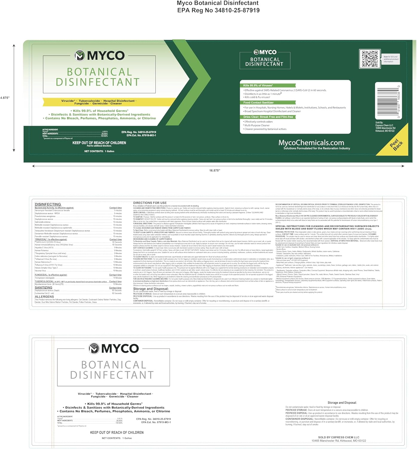 Myco Botanical Disinfectant Cleaner – Natural Plant-Based Ready-to-Use EPA-Registered Disinfectant Spray for Mold, Mildew, Germs, Bacteria & Viruses – Safe for Home & Commercial Use, 4 Gallon