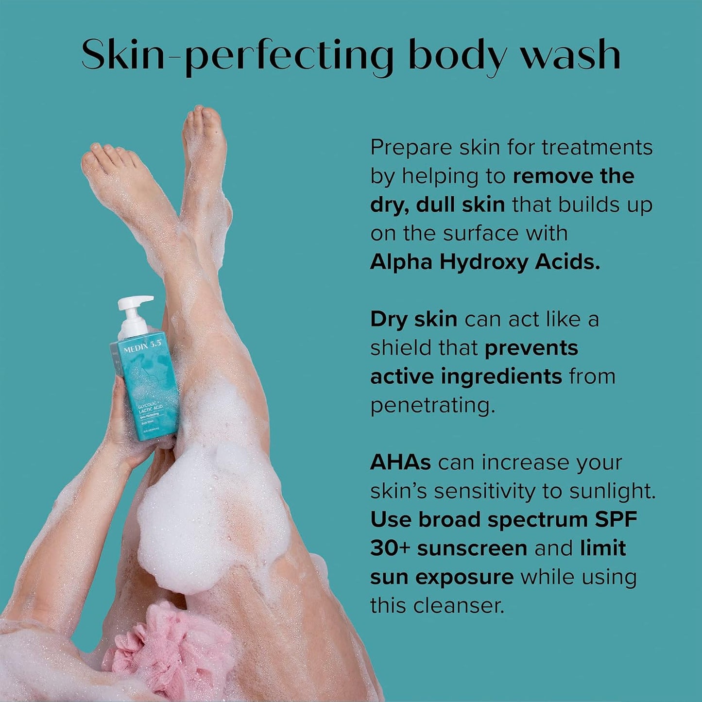 Medix 5.5 Glycolic Acid + Lactic Acid Exfoliating Body Wash Gel | KP Bump Eraser | AHA Exfoliant Skin Care Body Cleanser | Keratosis Pilaris & Acne | Anti Aging AHA Foaming Body & Face Wash, 2-Pack