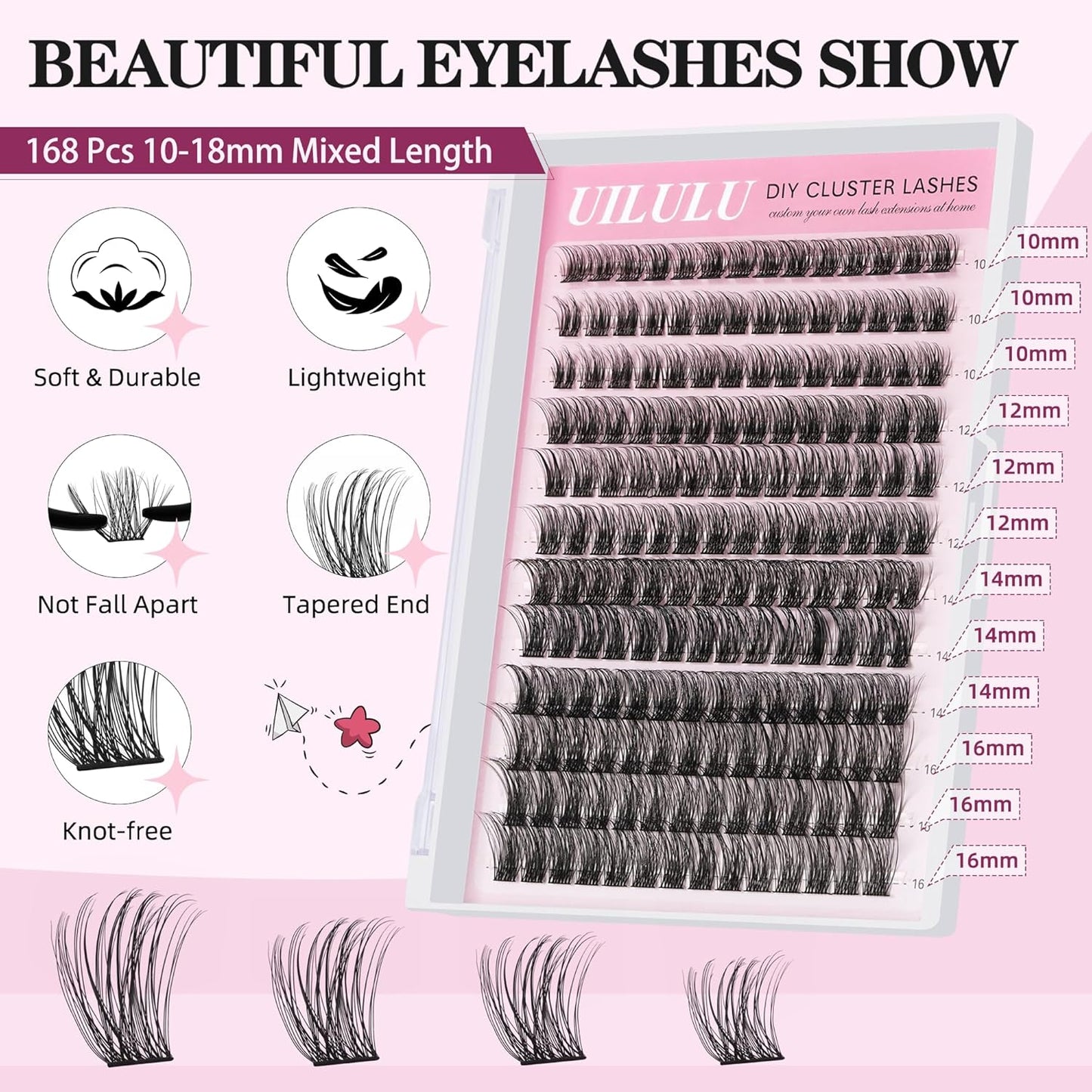 Lash Clusters kit 10-16mm DIY Lash Extension Kit 144 D Curl Fluffy Clusters Lashes 0.07D Individual Lashes Clusters False Eyelashes Set Eye Lash Kits Extensions Kit
