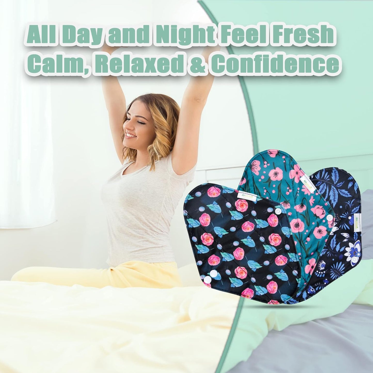 wegreeco Reusable Menstrual Pads - Reusable Sanitary Pads | Reusable Panty Liners | Soft Cloth Menstrual Pads - 6 Pack with 1 Cloth Mini Wet Bag (M, Rose)