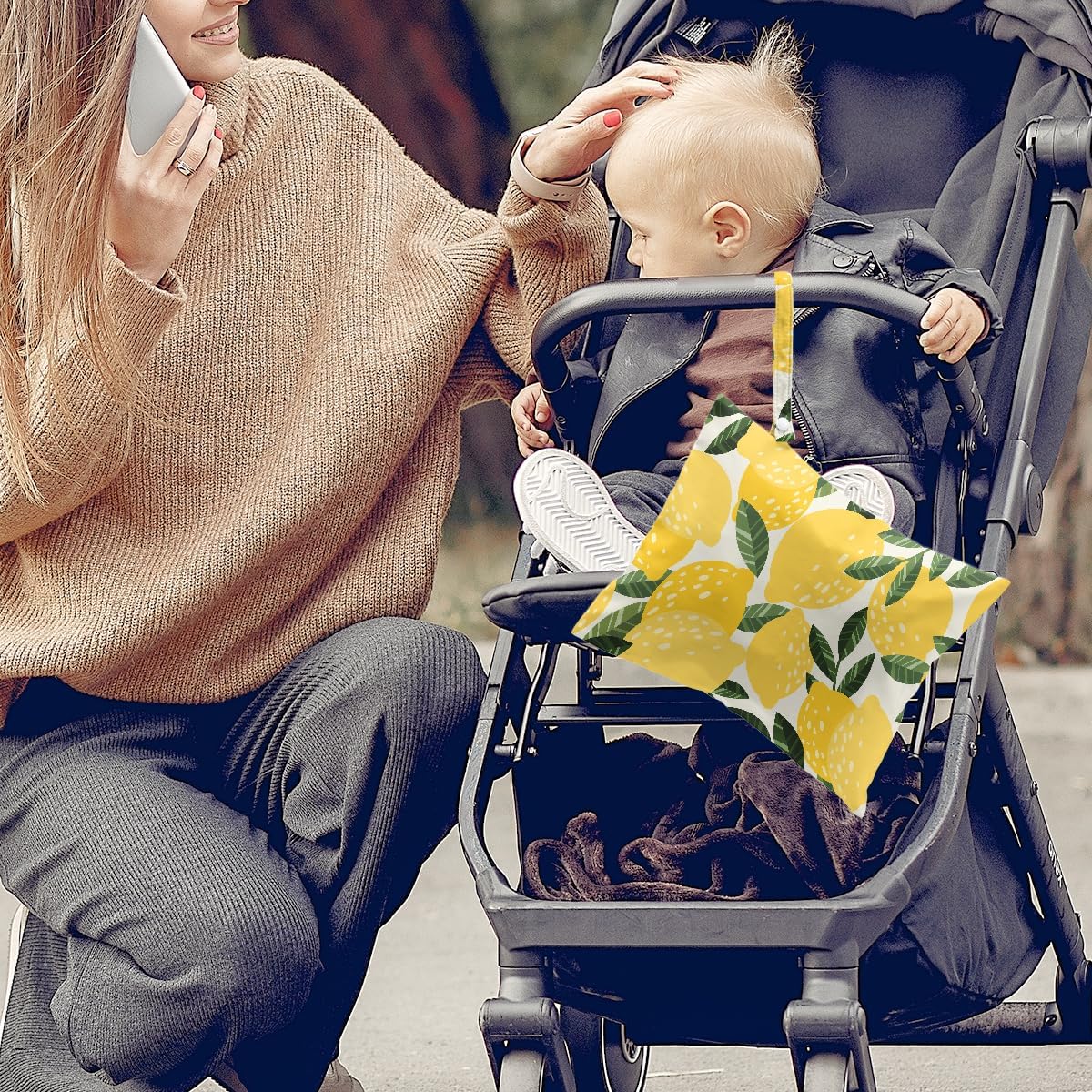 2Pcs Lemon Orange Print Wet Bags, Wet Dry Bag Reusable for Swimsuit, Travel, Diapers, Beach, Dirty Yoga Gym Clothes, Toiletries, Makeup Bag, Waterproof Birthday Christmas Gifts