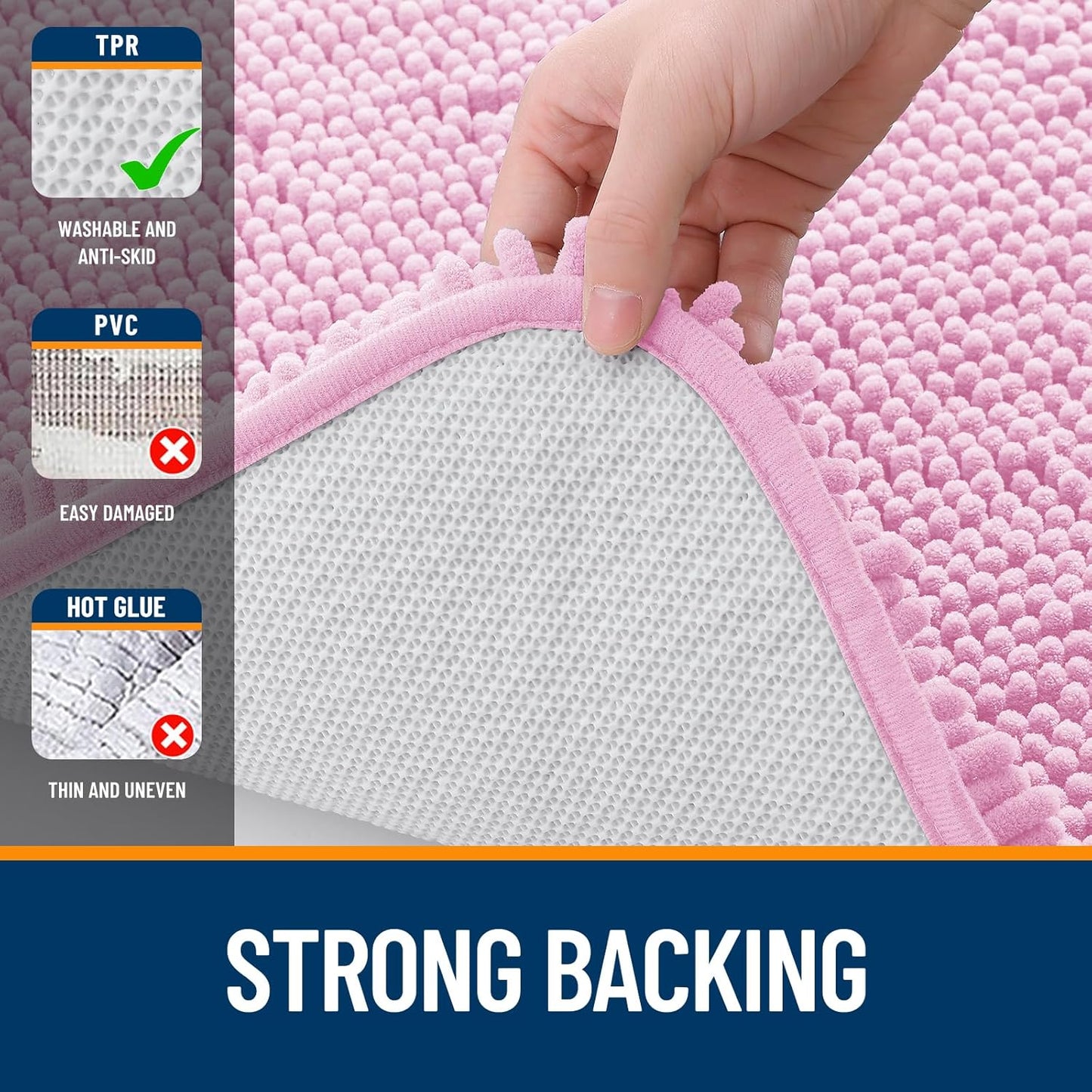 OLANLY Bathroom Rugs 36x24, Extra Soft Absorbent Chenille Bath Rugs, Rubber Backing Quick Dry, Machine Washable Bath Mats for Bathroom Floor, Tub and Shower, Home Decor Accessories, Pink