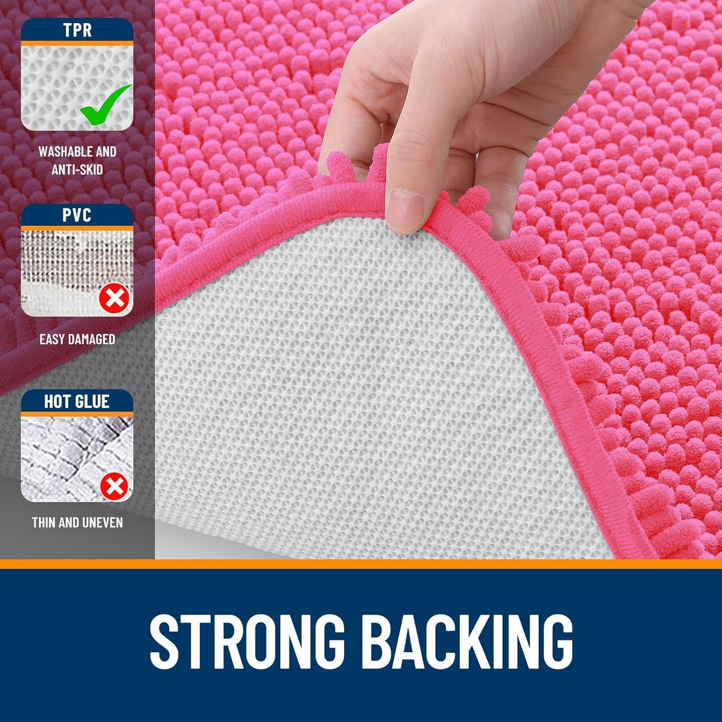 OLANLY Bathroom Rugs 70x46, Extra Soft Absorbent Chenille Bath Rugs, Rubber Backing Quick Dry, Machine Washable Bath Mats for Bathroom Floor, Tub and Shower, Home Decor Accessories, Hot Pink