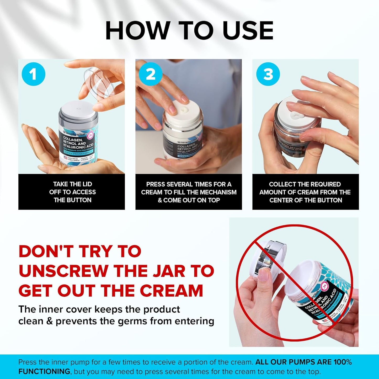 SimplyVital Collagen, Retinol & Hyaluronic Acid Cream - Anti-Aging Retinol Cream for Face, Neck & Décolleté - Made in USA - Daily Moisturizer Face Cream - 3.38 fl oz