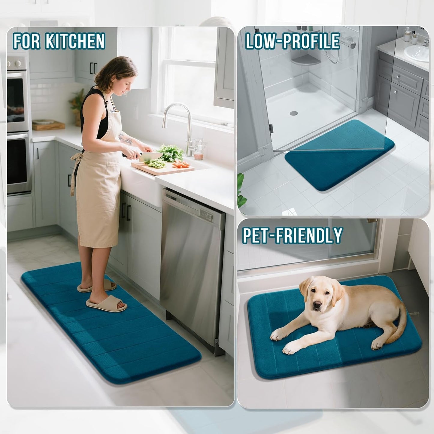 Yimobra Bathroom Runner 55"x24", Non Slip Memory Foam Bath Mat, Super Soft Water Absorbent Hallway Carpet, Machine Washable Rug for Vanity Tub Shower, Peacock Blue