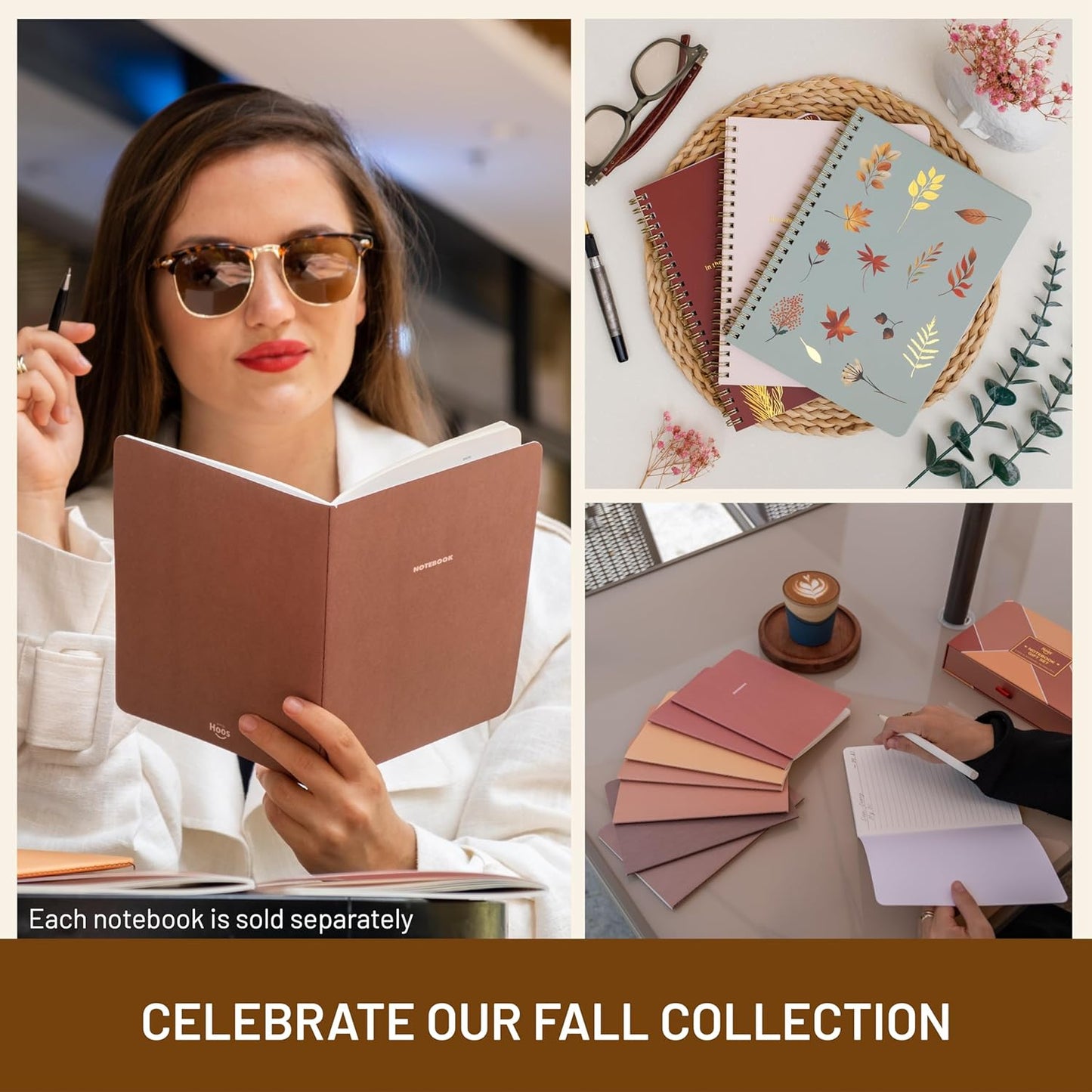 Happy Hoos® Aesthetic Spiral Notebook - 6.25" x 8.25" College Ruled Journal Notebook - Hard Cover Writing Journal for Work, School, Travel, More - Floral Notebook 8 Seasonal Designs (Fall Foliage)