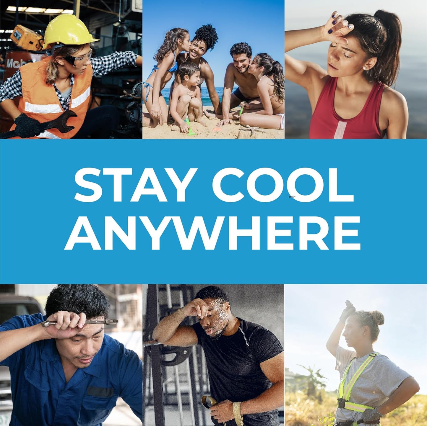 SHAKEitCOOL Original Cooling Towel – Be Cool in Style - Heat Relief, Soft, Lightweight, Sun Protection, Easy Clean - Perfect for Biking, Running, Yoga, Gym, Gardening - Blue