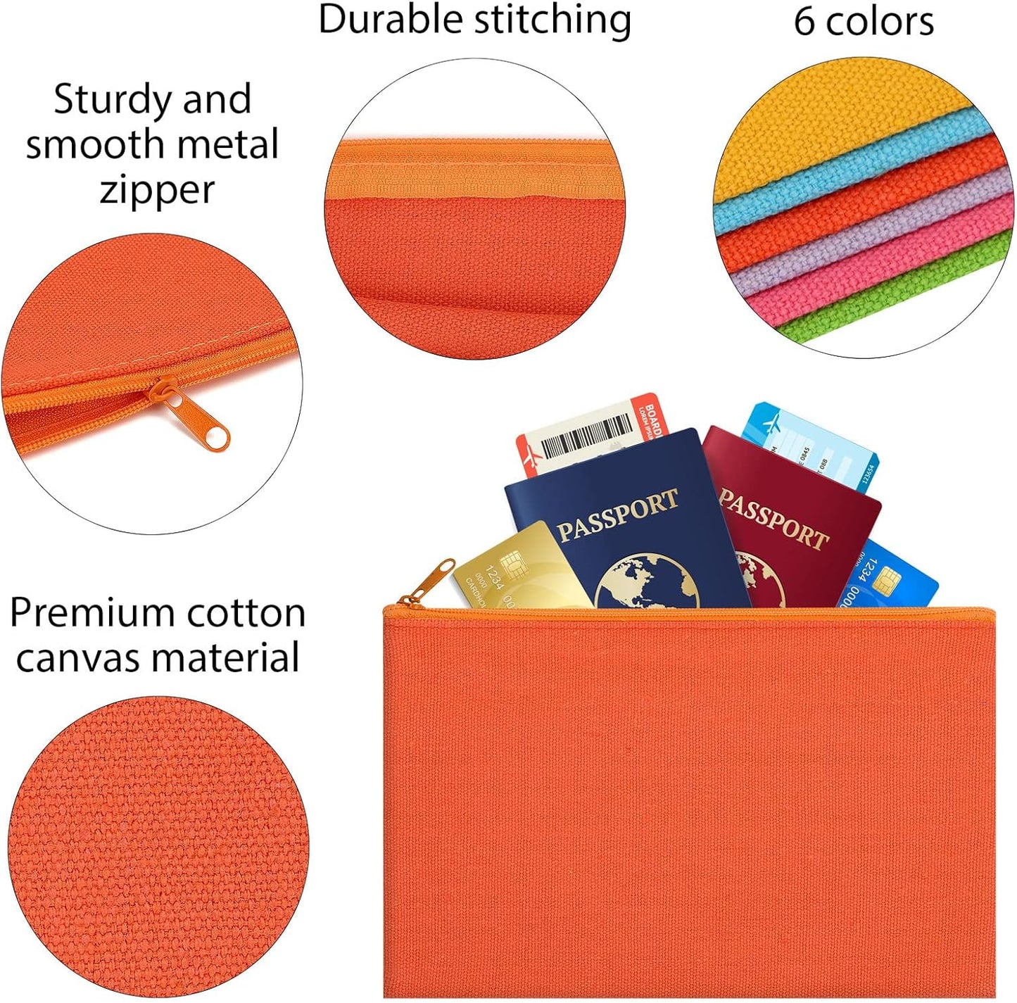 12 Pieces Cotton Canvas Makeup Bag, Multipurpose Cosmetic Bag with Zipper Travel Toiletry Pouch, Blank DIY Craft Bag (Multicolored B, S)