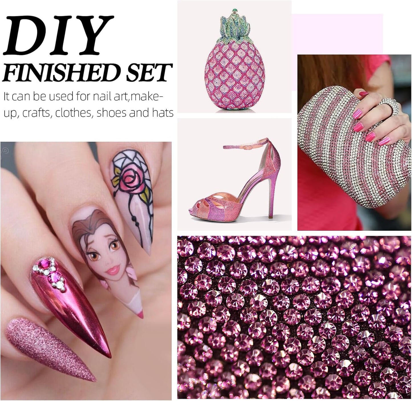 Rose Flatback Rhinestones, Glass Rhinestones for Nail Art and Craft, Glue Fix, Loose Crystal Gemstones(Rose, SS16, 2880pcs, 3.8-4.0mm)