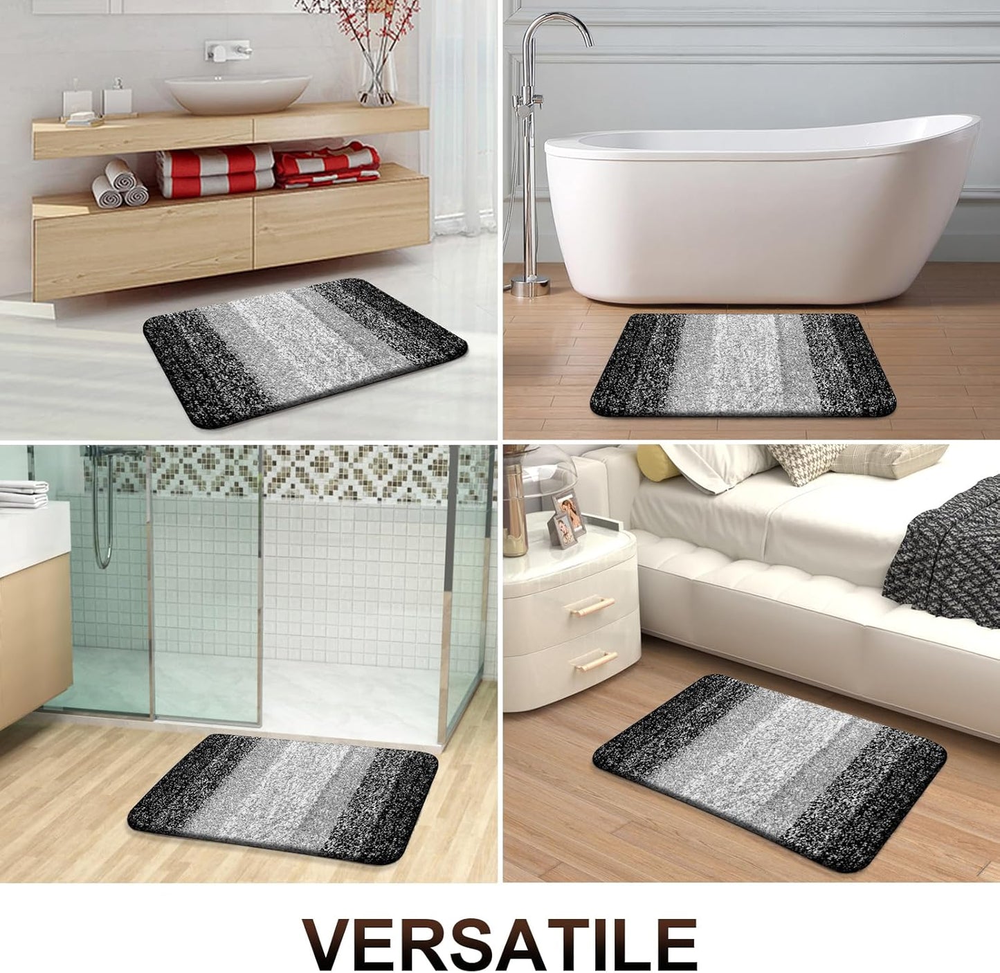 OLANLY Bathroom Runner Rugs 45x27, Extra Soft Absorbent Microfiber Bath Rugs, Rubber Backing, Quick Dry, Machine Washable Bath Mats for Bathroom Floor, Tub and Shower, Home Decor Accessories, Black