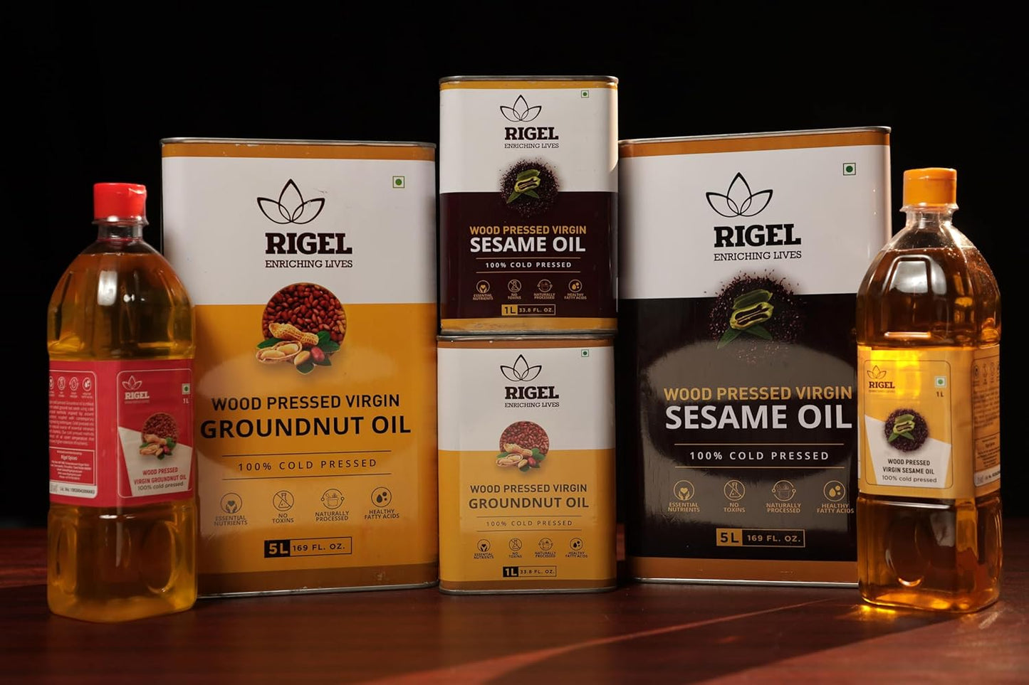 Rigel Spices | Naturally Milled Cold Pressed Peanut Oil in a Eco-Friendly Tin 169 fl oz(5L Tin) | No Preservatives