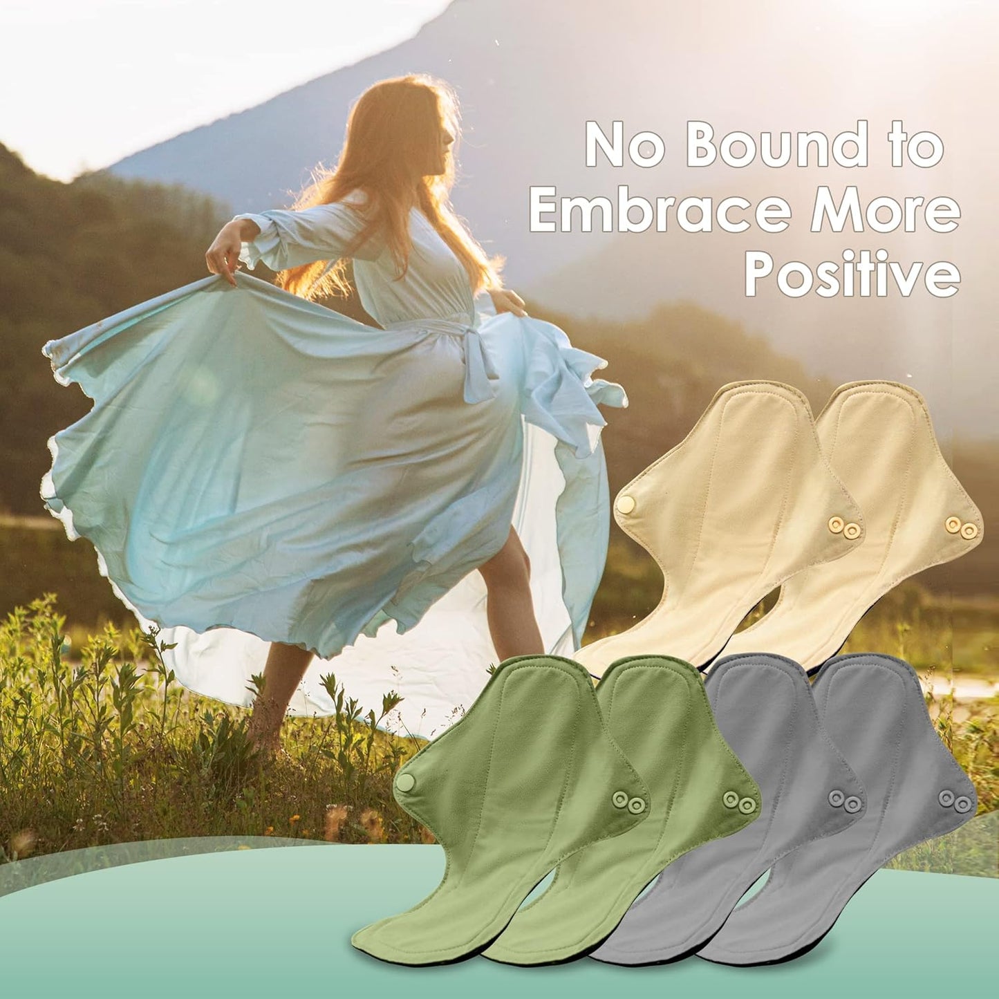 wegreeco 6 Pcs Reusable Menstrual Pads, Ultra Absorbent Cloth Pads for Heavy Flow, Sanitary for Teens, Women, Nonsli, Inner Mustard Yellow, Grey, Beige, Rose Gold Outer, XS