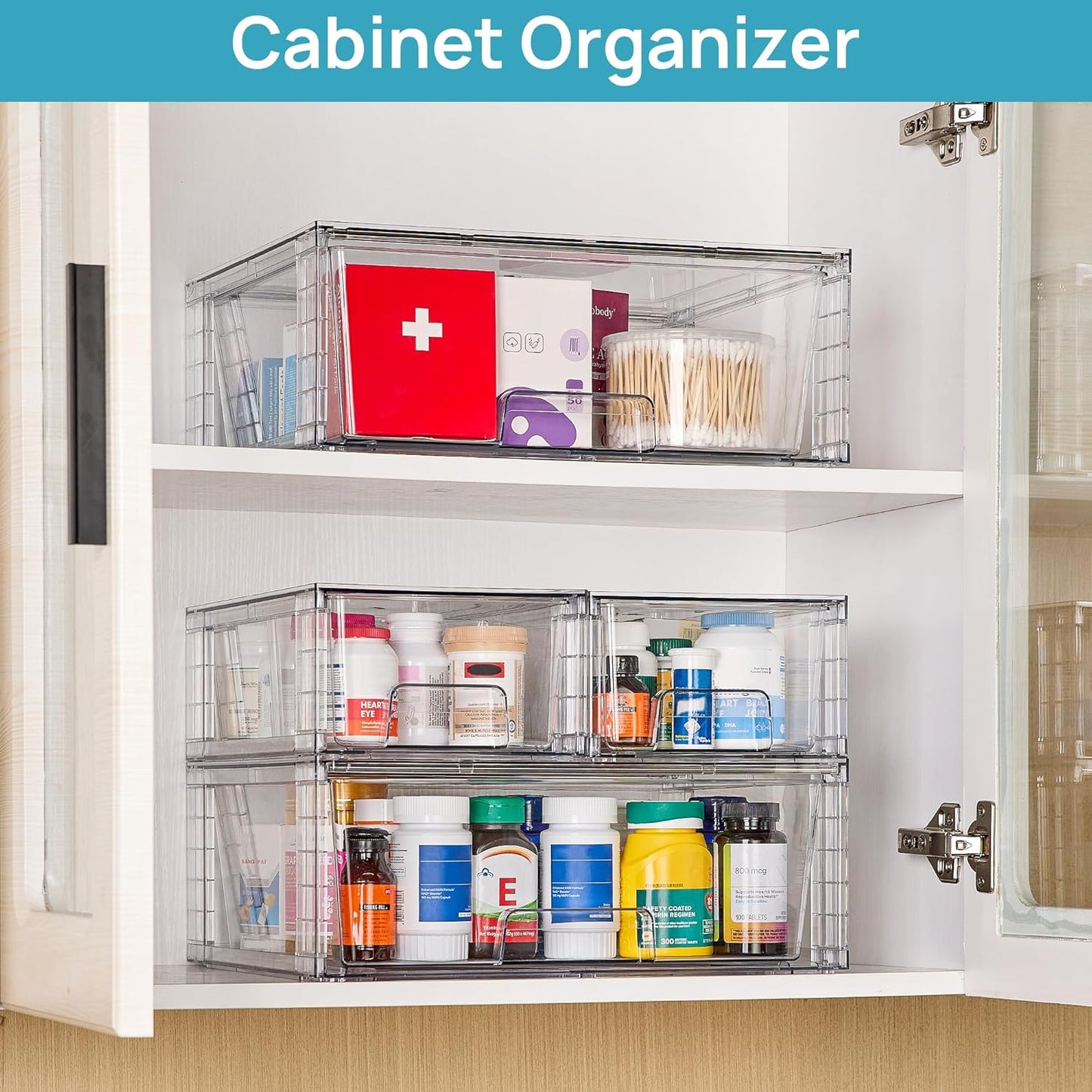 Vtopmart Clear Stackable Storage Drawers Set of 6, Easily Assemble Acrylic Bathroom Undersink Organizers,Plastic Storage Bins for Closet,Cabinet,Pantry,Medicine Organization