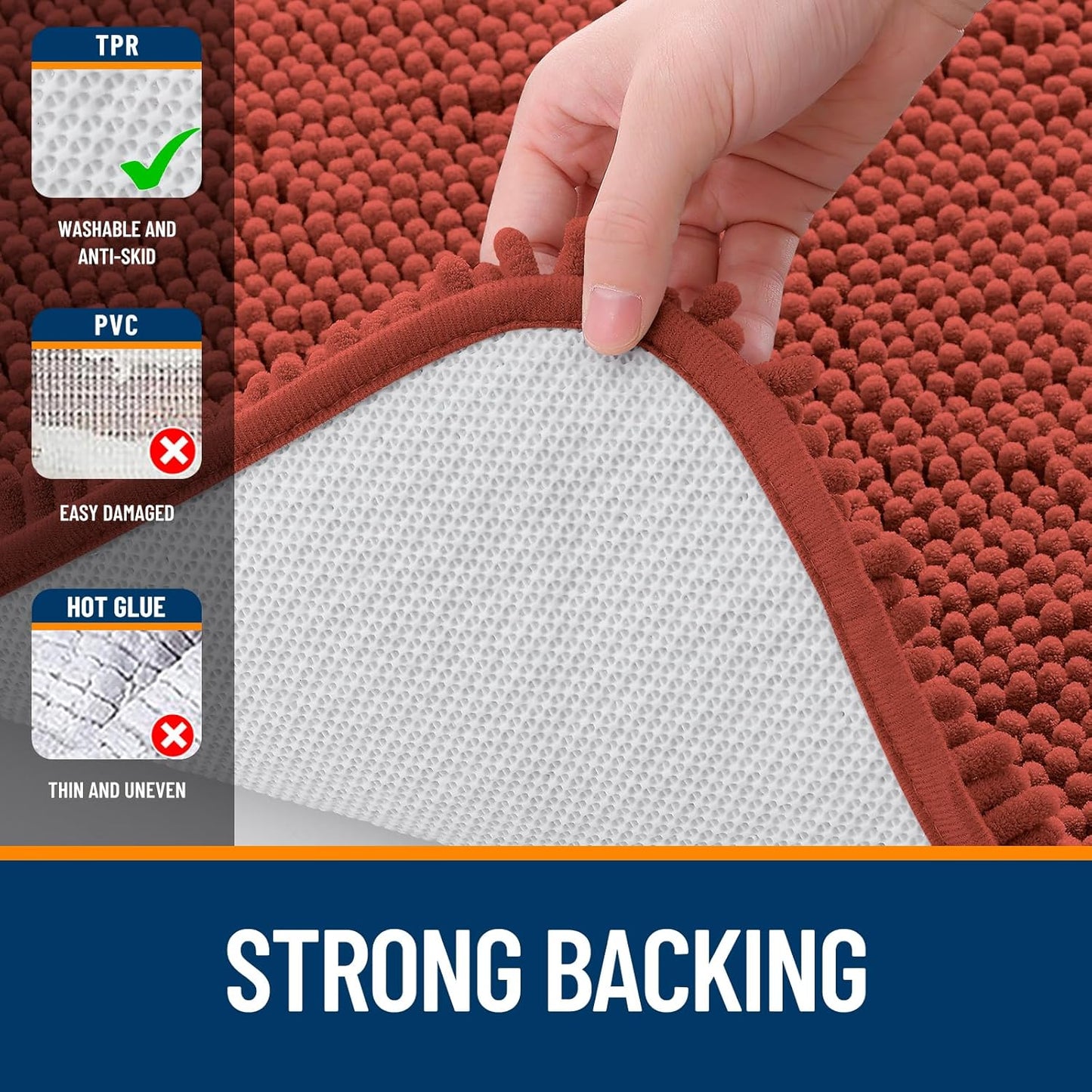 OLANLY Bathroom Rugs 44x24, Extra Soft Absorbent Chenille Bath Rugs, Rubber Backing Quick Dry, Machine Washable Bath Mats for Bathroom Floor, Tub and Shower, Home Decor Accessories, Rustic Terracotta