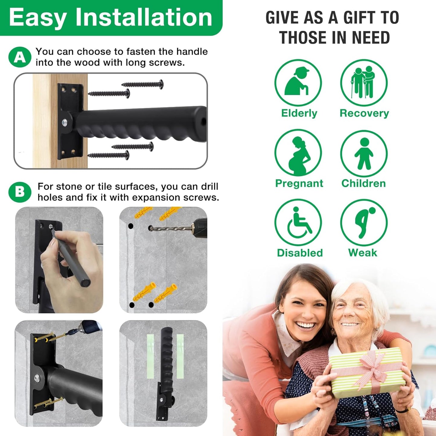 Safety Extended Doorway Flip Assist Handle Grip for Elderly with Reflective & Luminous Stickers Non-Slip Flip Up Grab Bars for Walll/Stairs/Doorframe Folding Doorway Assist Handle for Seniors