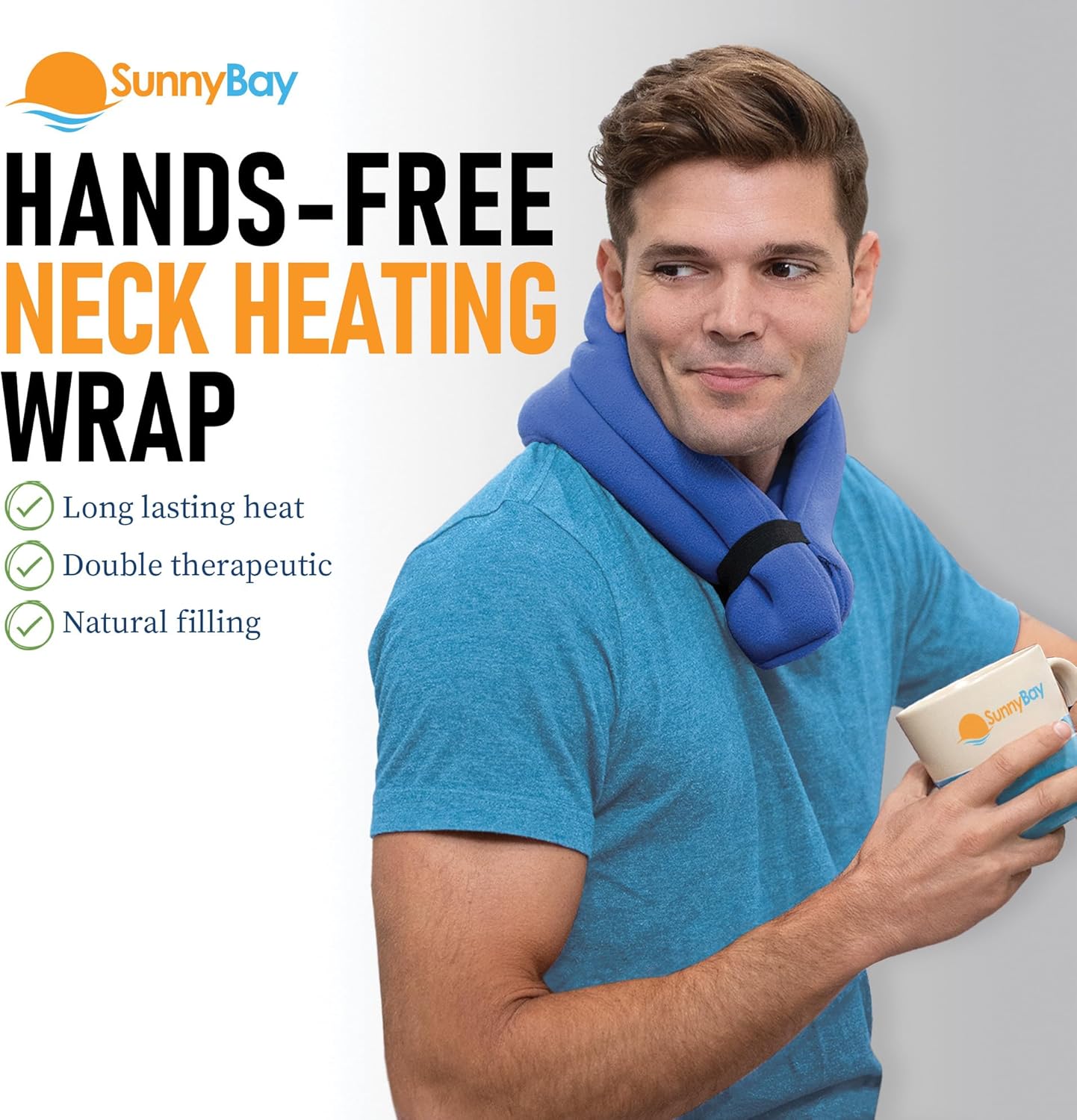 SunnyBay Microwave Heating Pad, Microwavable Heated Neck and Shoulder Wrap, Hands-Free Weighted Moist Hot or Cool Pack, Soft Fleece Cover and Flaxseed Filling, 26 Inch Length, SkyBlue