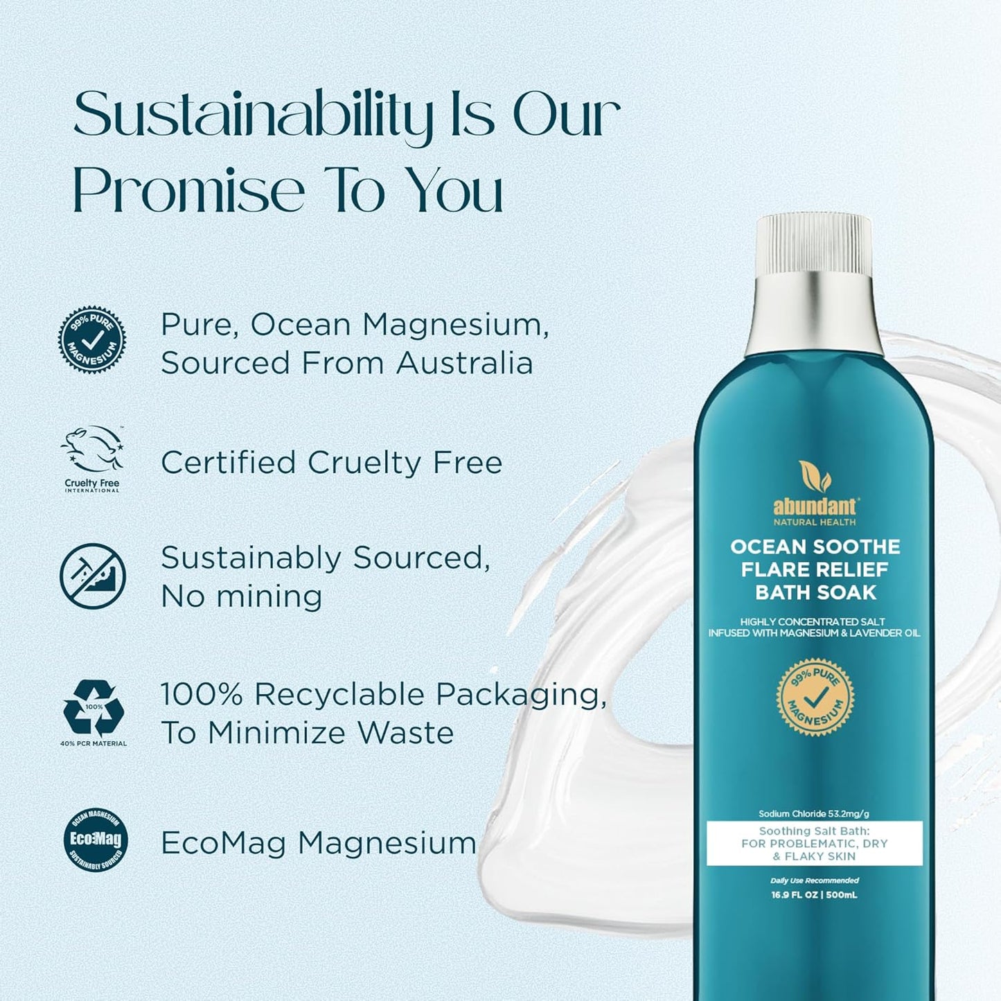 Ocean Soothe Flare Relief Bath Soak with Highly Concentrated Pure Magnesium Salts and Lavender Oil to Help Relieve Problematic and Dry Skin, Safe for Sensitive Skin, 500mL